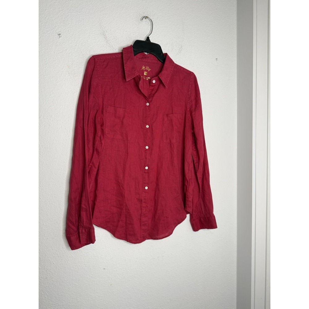 Lilly Pulitzer Sea View Cherry Red Linen Top Size M Coastal Vacation Lagenlook - Picture 2 of 8